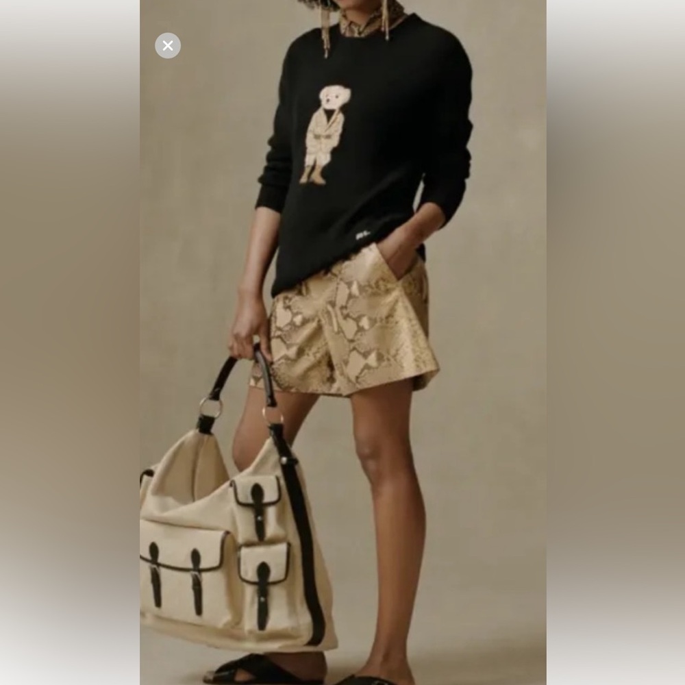 Ralph Lauren Purple Label Gold Beige Snake-Print A-Line Shorts